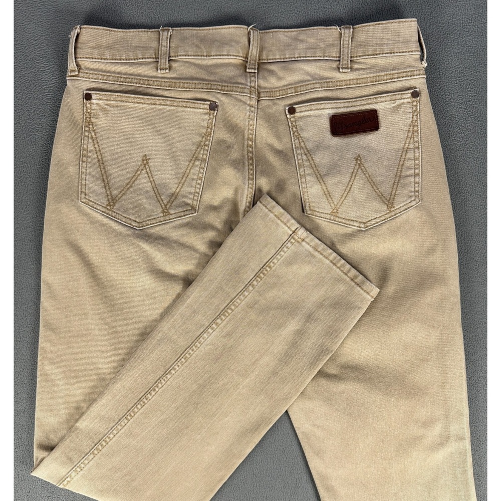 Wrangler Jeans 34x34 Khaki Beige Retro Slim Straight Distressed Western Cowboy